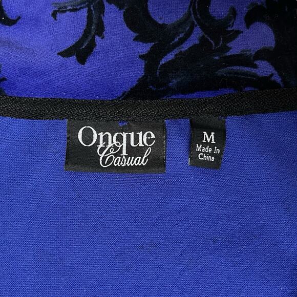 Onque Casual Sweater Jacket Womens Medium Black Purple Velour Full Zip Soft - Picture 5 of 9